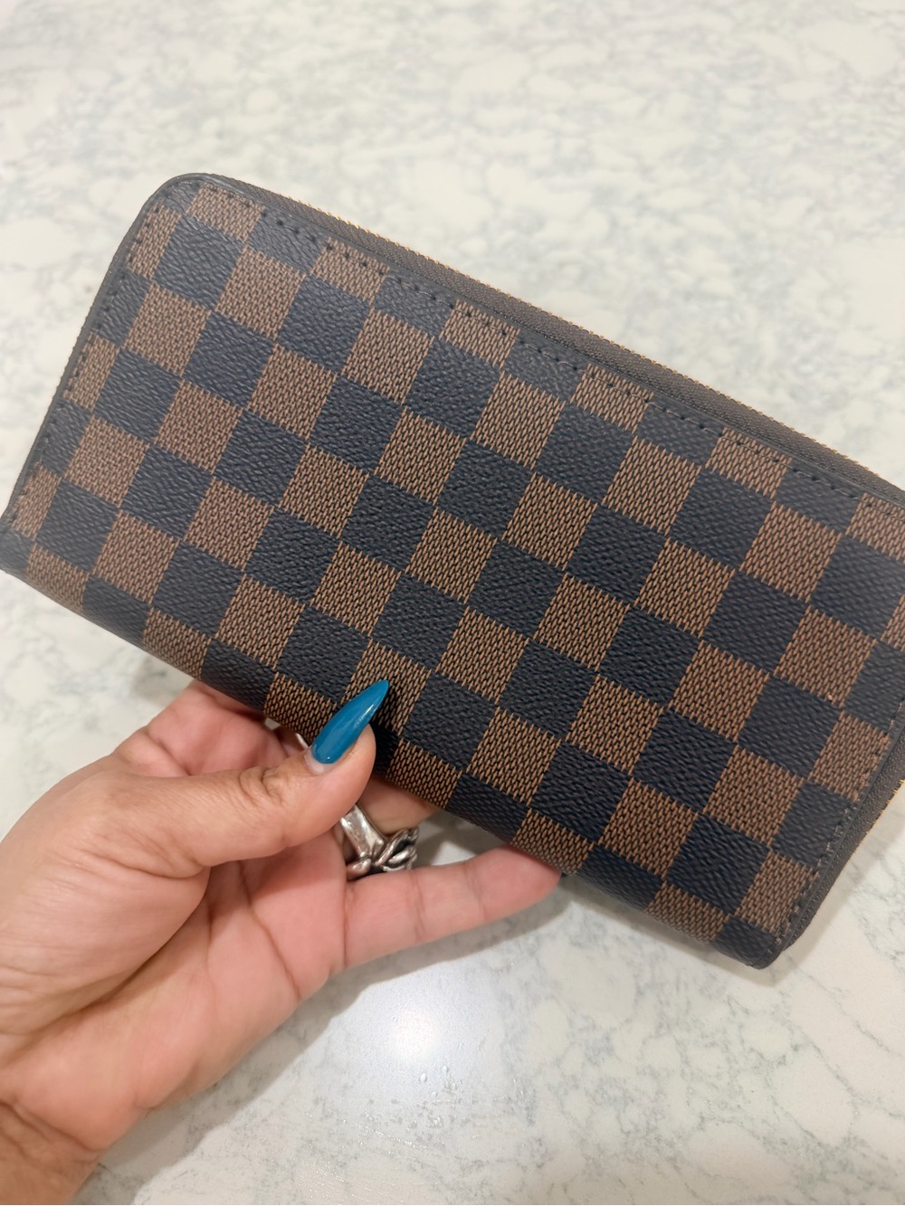 Women's Check Zip Card & Key Holder in Brown